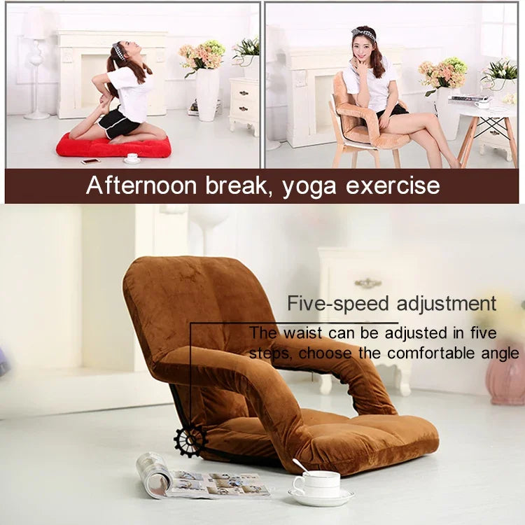 A3 Creative Lazy Sofa with Armrests Foldable Single Backrest Recliner, 92x58x12cm (Yellow), 92x58x12cm (Rose Red), 92x58x12cm (Red), 92x58x12cm (Blue), 92x58x12cm (Khaki), 92x58x12cm (Coffee), 92x58x12cm  (Black)