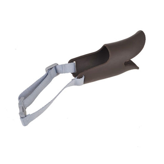 Cute dog silicone muzzle in brown color with adjustable strap, perfect for pet dogs.