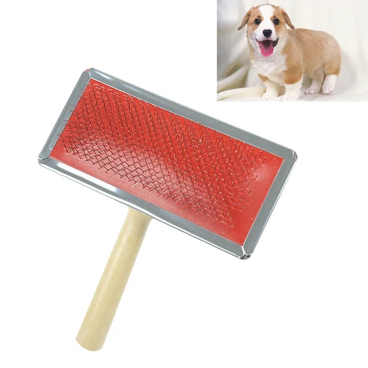 Soft Curve Needled Manual Bristles Grooming Cleaning Brush with Wood Handle for Pet,  Size: L, Random Color Delivery, Size: L