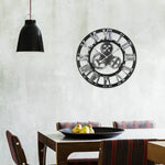 Retro Wooden Round Single-sided Gear Clock Rome Number Wall Clock, Diameter: 30cm, Rome Number 30cm