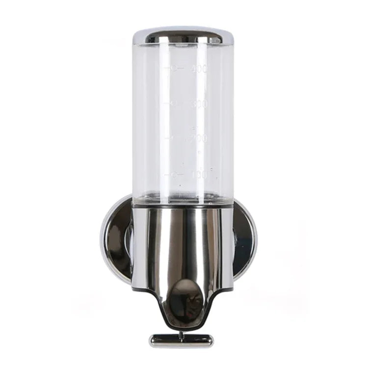 Hotel Shower Manual Dispenser Wall Mounted Washing Liquid Shampoo Soap Bottle, Capacity: 500ml, 500ml/Clear White