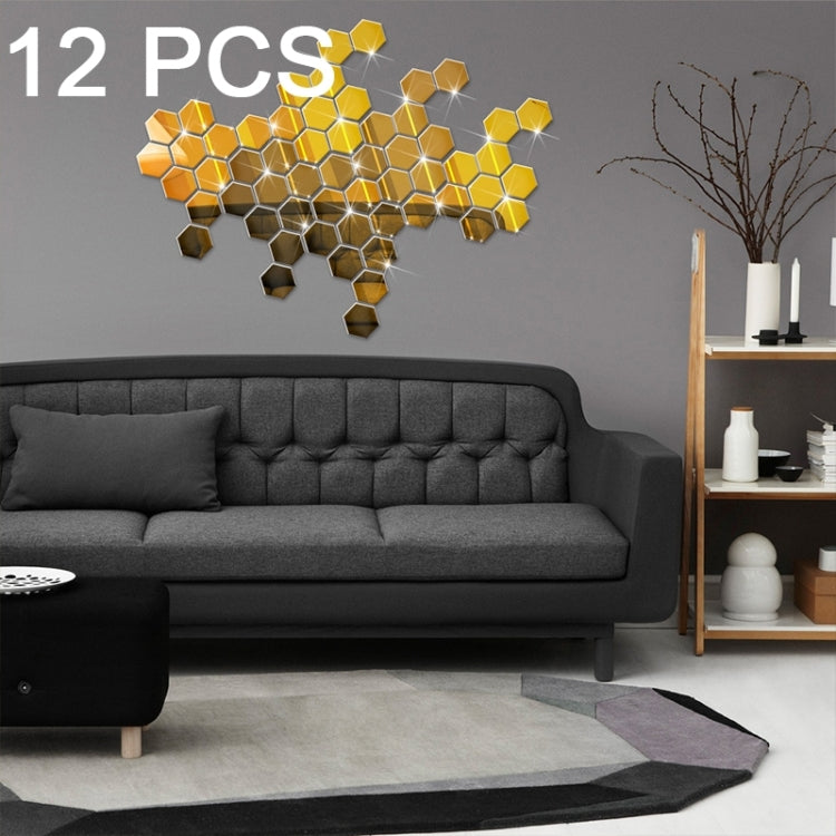 12 PCS 3D Hexagonal Mirror Wall Stickers Set, Size: 8*8cm, Size: 8*8cm (Black), Size: 8*8cm(Gold), Size: 8*8cm(Blue), Size: 8*8cm(Silver)