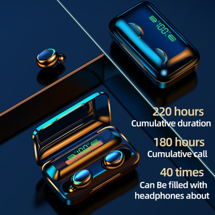 F9-5C Four-bar Breathing Light + Digital Display Noise Reduction Bluetooth Earphone, F9-5C Four-bar Light White, F9-5C Four-bar Light Black