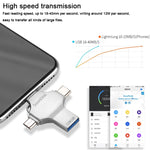 4 in 1 128GB USB 3.0 + 8 Pin + Mirco USB + USB-C / Type-C Dual-use Flash Drive with OTG Function, 128GB