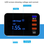 CDA33Q 40W QC 3.0 USB + 3 USB Ports + USB-C / Type-C Ports Multi-function Charger with LED Display, EU Plug, EU Plug