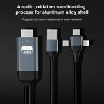 P8J Aluminum 3 in 1 8 Pin + Micro USB + USB-C / Type-C to HDTV Cable, Cable Length: 2m, 3 in 1 HDMI (Aluminum)