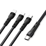 100W 6A Type-C to 8 Pin+Type-C+Micro USB Charging Data Cable, 1.3m