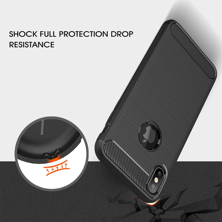 For iPhone XS Max Brushed Texture Carbon Fiber Shockproof TPU Protective Back Case, For iPhone XS Max