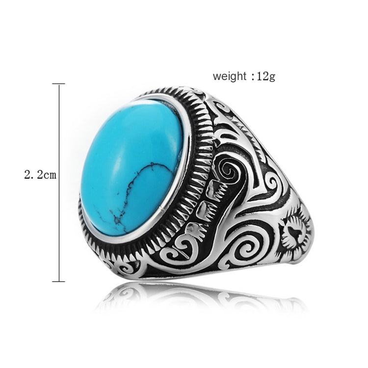 Europe and America Style Retro Gemstone Turquoise Men Titanium Steel Ring, Size: 13, Diameter: 22.3mm, Perimeter: 70mm, Diameter: 22.3mm