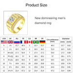 Fashion New Style Gold Plated + AAA Zircon Inlaid Rhinestone Men Diamond Ring, Size: 8, Diameter: 18.1mm, Perimeter: 57mm, Diameter: 18.1mm