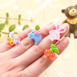 40 PCS Children Cute Cartoon Resin Flower Animal Heart Bow-knot Ring, Smooth Surface, Smooth Surface, 40 PCS