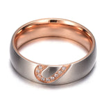 Fashion Rhinestone Love Heart Splice Couples Ring Fine Titanium Steel Ring for Men and Women(Gold with Diamond, US Size: 7), Gold with Diamond, US Size: 7