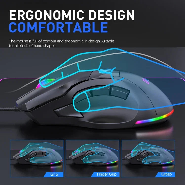 MKESPN X10 9-Buttons RGB Wired Full Speed Macro Definition Gaming Mouse, Full Speed Macro Definition
