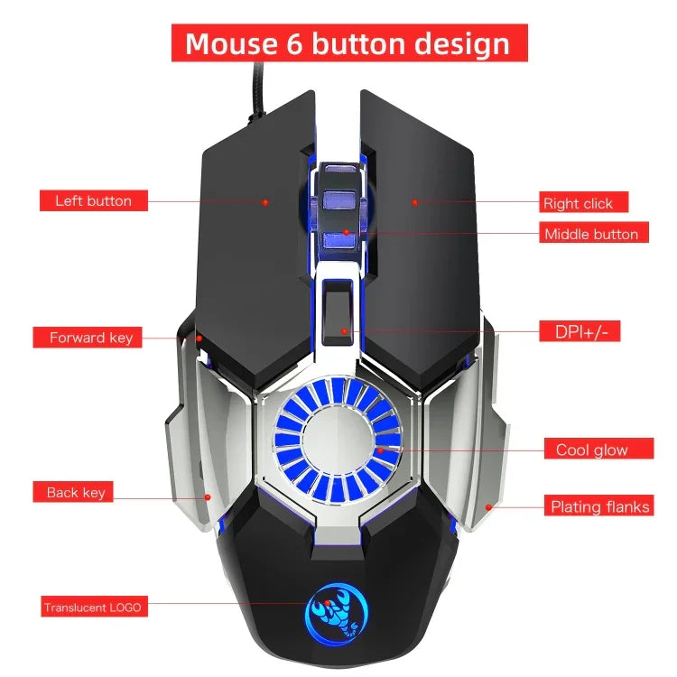 HXSJ J700 Colorful Lighting Programmable E-sports Gaming Wired Mouse, J700