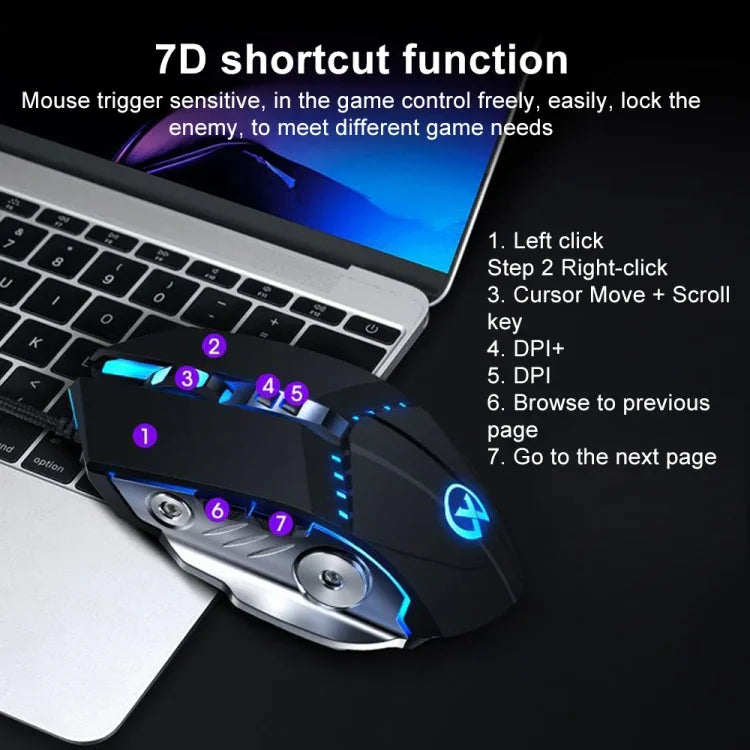 GM20 3200DPI 4-modes Adjustable 7-keys RGB Light Wired Gaming Mouse, GM20 Black, GM20 White
