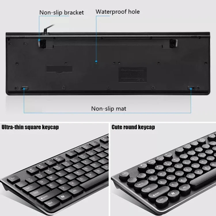 ZGB S500 Round Key USB Wired Computer Keyboard, Round Key (Black), Round Key (White)