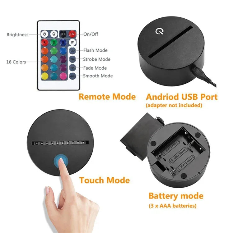 Fish Shape 3D Colorful LED Vision Light Table Lamp, 16 Colors Remote Control Version, 16 Colors Remote Control Version