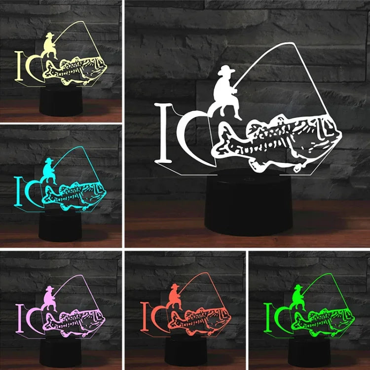 Fishing Shape 3D Colorful LED Vision Light Table Lamp, Crack Remote Control Version, Crack Remote Control Version