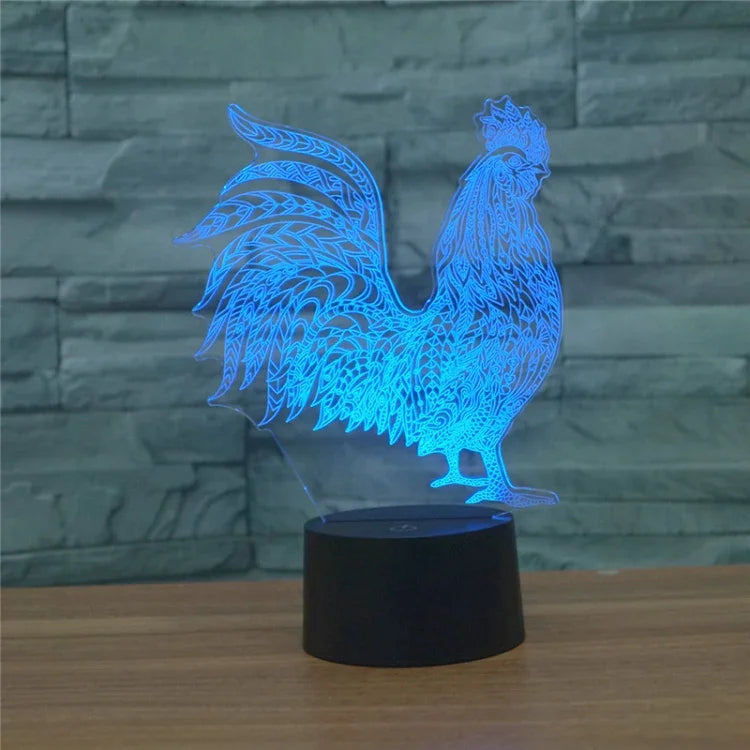 Cock Shape 3D Colorful LED Vision Light Table Lamp, 16 Colors Remote Control Version, 16 Colors Remote Control Version