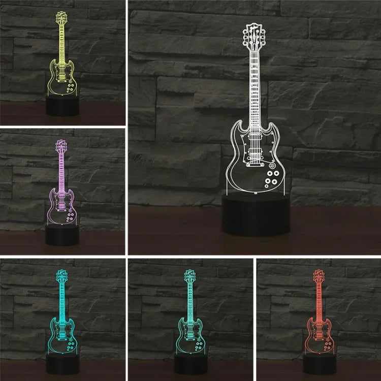 Five-string Guitar Shape 3D Colorful LED Vision Light Table Lamp, USB & Battery Version, USB & Battery Version