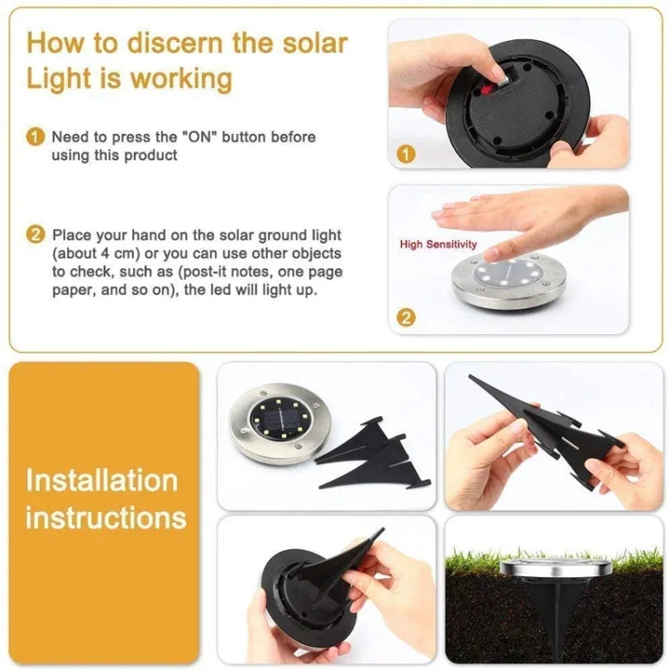 2 PCS 10 LEDs Solar Powered Buried Light Under Ground Lamp IP65 Waterproof Outdoor Garden Street Light, 10 LEDs