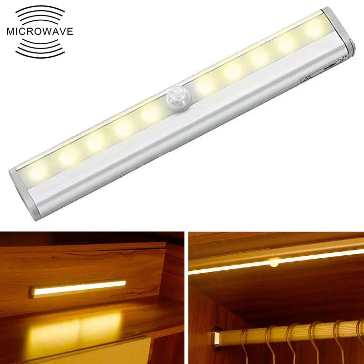 0.8W 10 LEDs Warm White Light Narrow Screen Intelligent Human Body Sensor Light LED Corridor Cabinet Light, USB Charging Version, 0.8W 10 LEDs Warm White