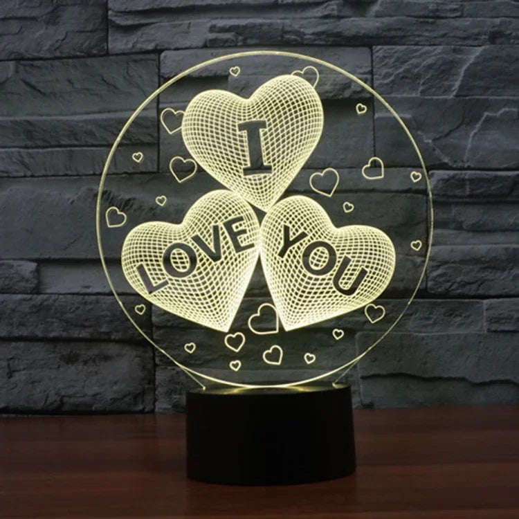 7-color Discoloration Creative Visual Stereo Lamp Desk Lamp Novelty Gift, I LOVE YOU Pattern