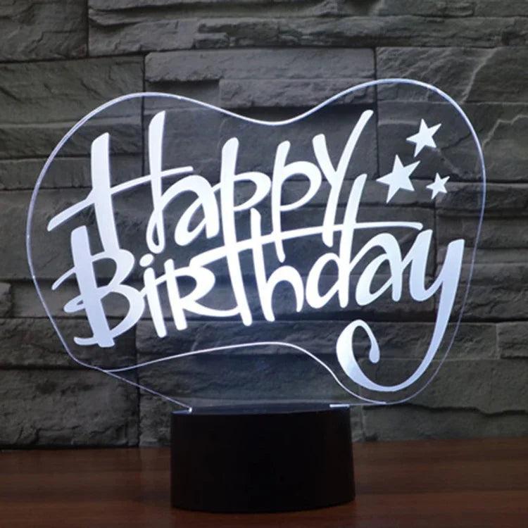 7 Color Discoloration Creative Visual Stereo Lamp Desk Lamp Night Light, Happy Birthday Style