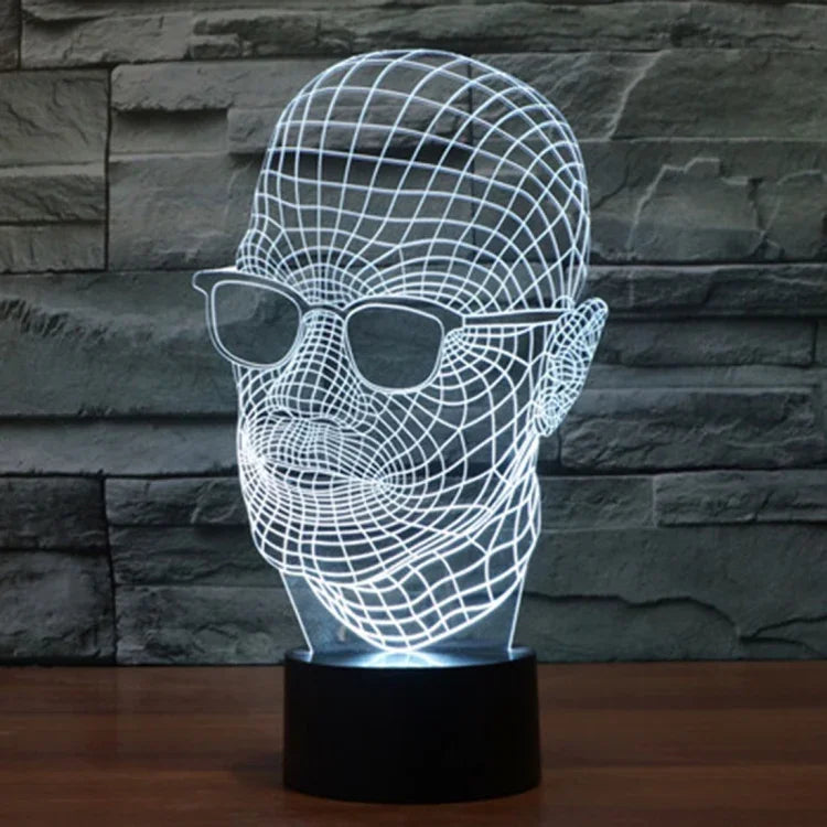 7 Color Discoloration Creative Visual Stereo Lamp Desk Lamp Night Light, Product Size: 23.6 x 14.0 x 8.7 cm, Man with Glasses Style