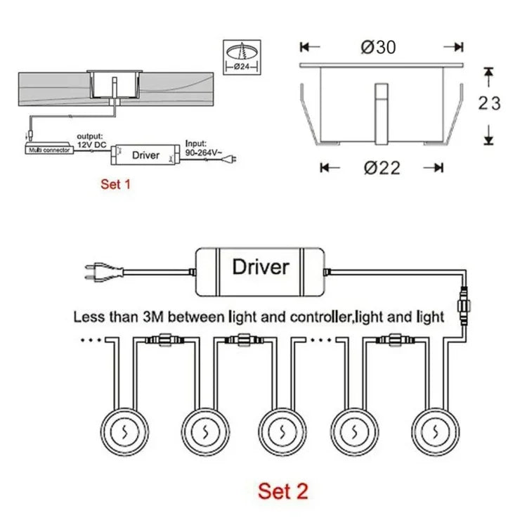 SMD 2835 500-600LM 4000-4500K Deck Light Buried Lamps LED Floor Light Wall Spotlight, Cutout Size: 30x22mm