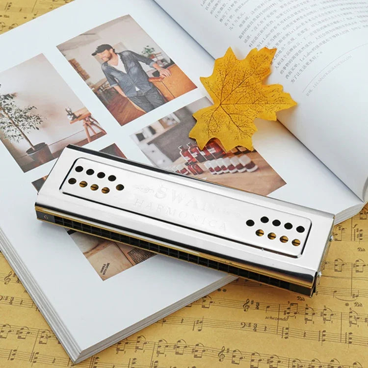 Swan SW24-12A 24-holes Double-sided Harmonica Beginner Polyphony Box Adult Children Beginners Performance, SW24-12A 24-holes Polyphonic Harmonica