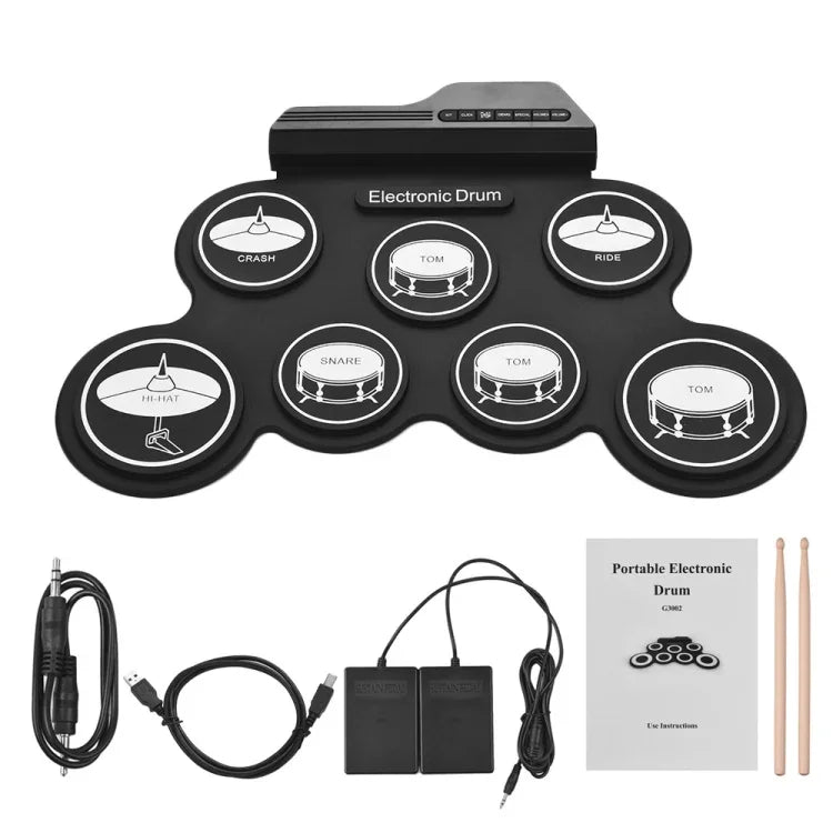 Portable Silicone Hand Roll USB Electronic Drum, Black Icon Version, Electronic Drum Black Icon Version