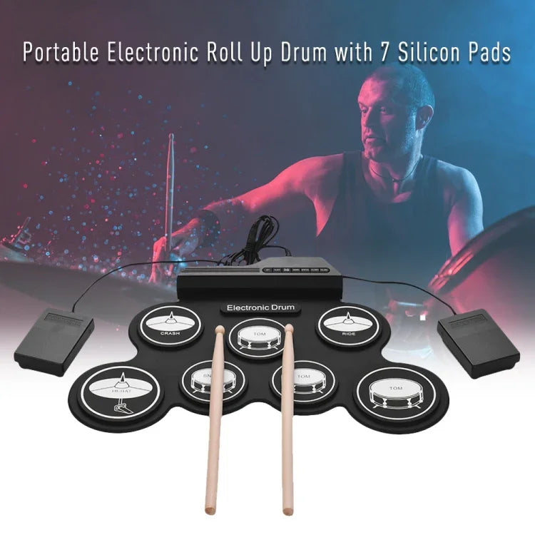 Portable Silicone Hand Roll USB Electronic Drum, Black Icon Version, Electronic Drum Black Icon Version