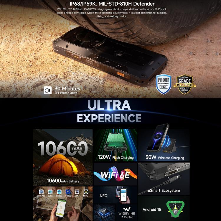 Ulefone Armor 28 Pro Rugged Phone, 16GB+512GB, Night Vision, 10600mAh, 6.67 inch + 1.04 inch Android 15 MediaTek Dimensity 7300 Octa Core, Network: 5G, NFC