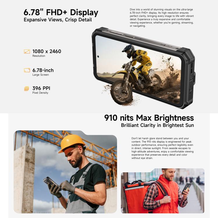 Ulefone RugKing 5 Pro Rugged Phone, Side Fingerprint, 20000mAh Battery, 6.78 inch Android 16 Unisoc T7250 Octa Core, Network: 4G, NFC, OTG, RugKing 5 Pro, 8GB+256GB