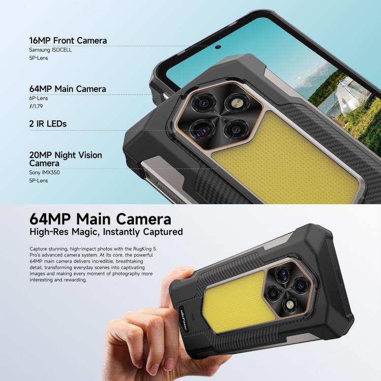 Ulefone RugKing 5 Pro Rugged Phone, Side Fingerprint, 20000mAh Battery, 6.78 inch Android 16 Unisoc T7250 Octa Core, Network: 4G, NFC, OTG, RugKing 5 Pro, 8GB+256GB