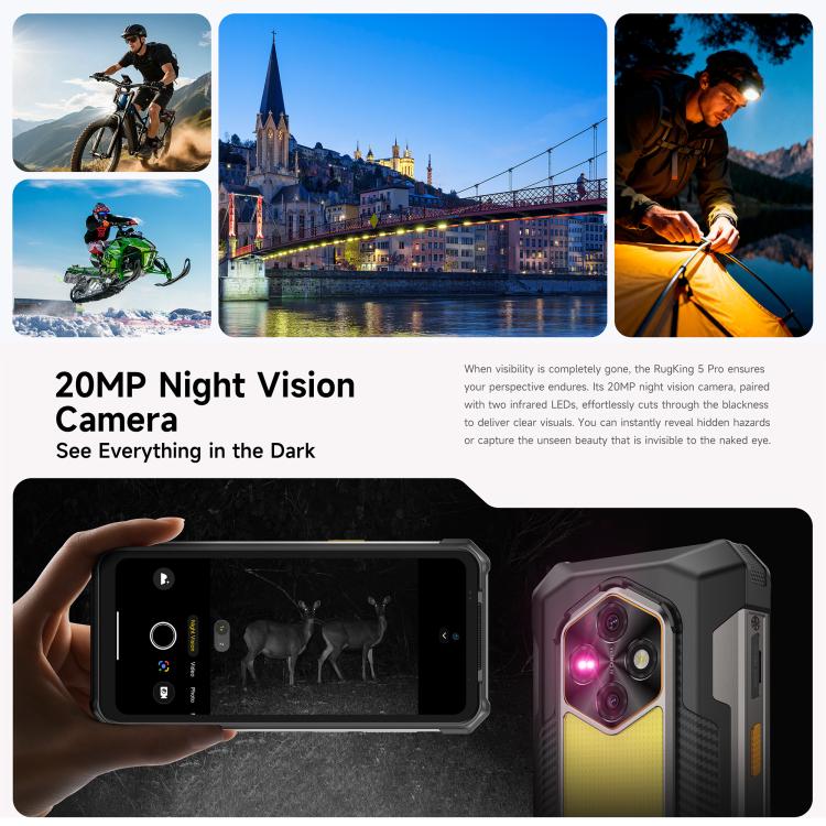 Ulefone RugKing 5 Pro Rugged Phone, Side Fingerprint, 20000mAh Battery, 6.78 inch Android 16 Unisoc T7250 Octa Core, Network: 4G, NFC, OTG, RugKing 5 Pro, 8GB+256GB
