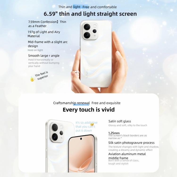 vivo S50, 12GB+256GB, 3D Fingerprint,  6.59 inch Android 16 OriginOS 6 Snapdragon 8s Gen 3 Octa Core, OTG, NFC, Network: 5G, Support Google Play, 12GB+256GB