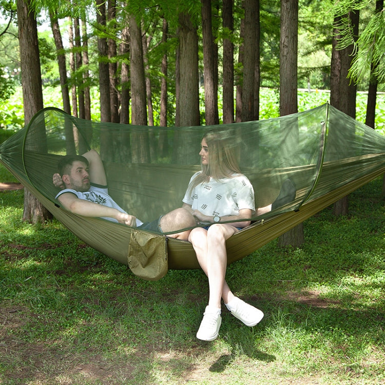 Portable Outdoor Camping Full-automatic Nylon Parachute Hammock with Mosquito Nets, Size : 290 x 140cm, 290x140cm Green, 290x140cm Blue, 290x140cm Orange, 290x140cm Camouflage, 290x140cm Army Green, 290x140cm Black, 290x140cm Dark Blue                 ...