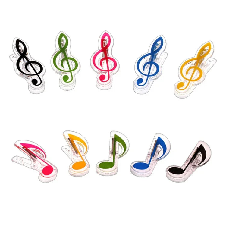 10 PCS PP Material Stainless Steel Spring Music Note Shape Book Clip Deluxe Page Holder, Random Color Delivery, Random Color Delivery