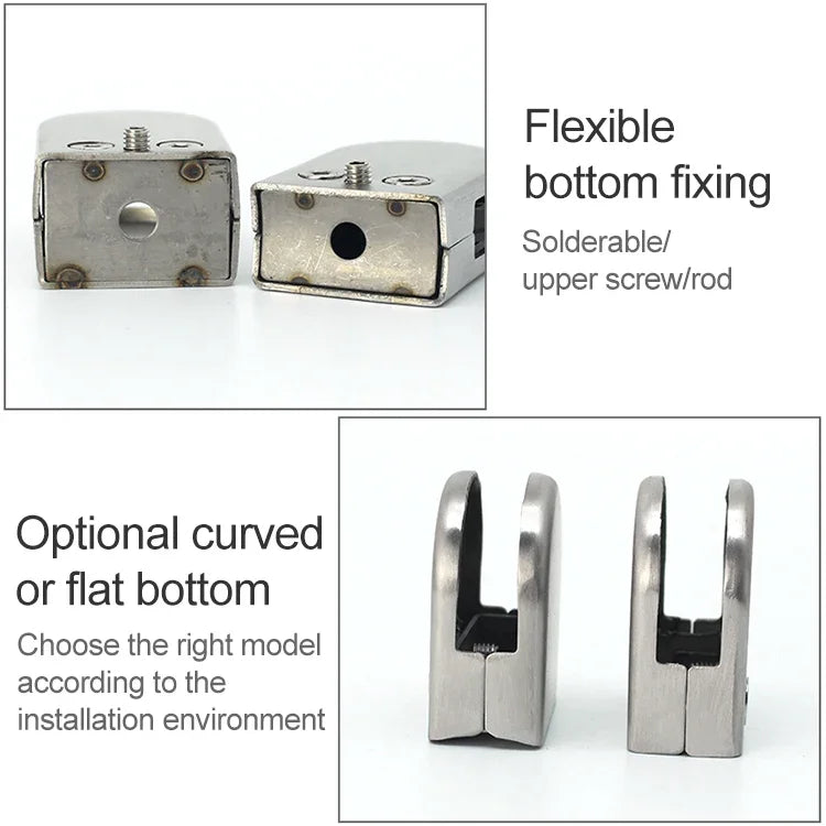 9-14mm Concave Curved Bottom Matte Polished 304 Stainless Steel Fixed Clip Railing Glass Wood Layer Board Clamp Bracket, 12-16mm, Curved Bottom, 304 Stainless Steel