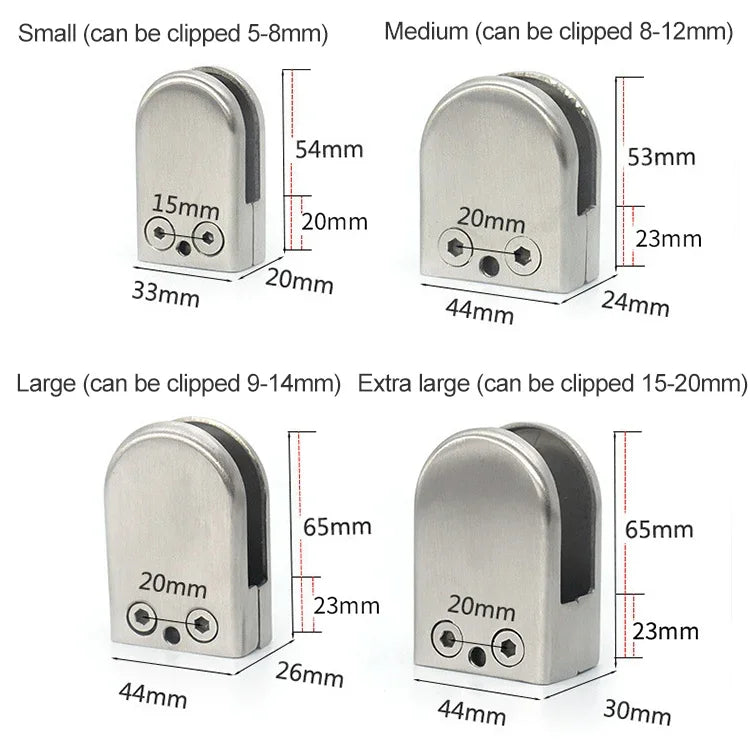 15-20mm Flat Bottom Matte Polished  304 Stainless Steel Fixed Clip Railing Glass Wood Layer Board Clamp Bracket, 15-20mm, Flat Bottom, 304 Stainless Steel