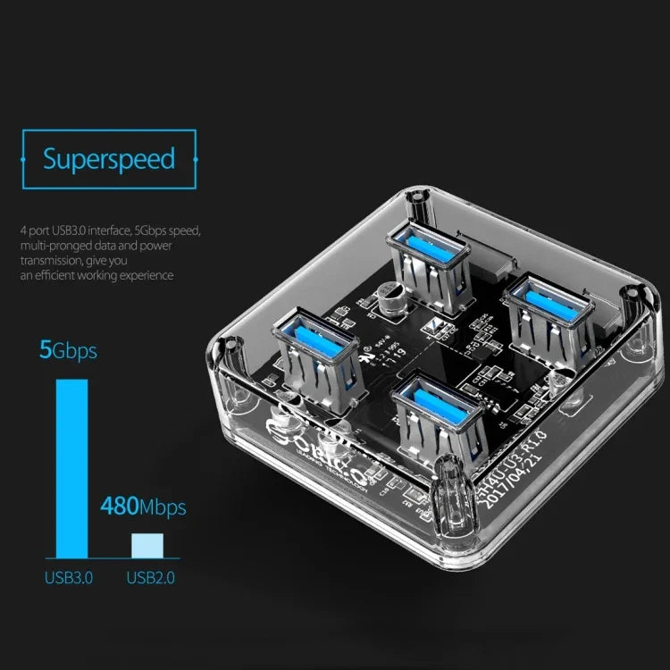 ORICO MH4U-100 USB 3.0 Transparent Desktop HUB with 100cm Micro USB Cable, MH4U-100