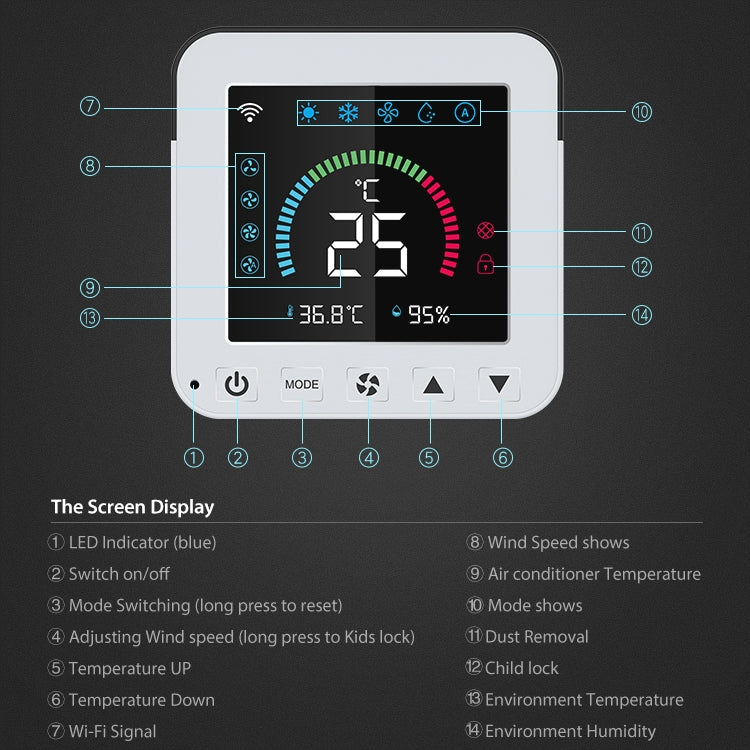 NEO NAS-RT01W WiFi Smart Color Screen Infrared Air Conditioner Controller Thermostat