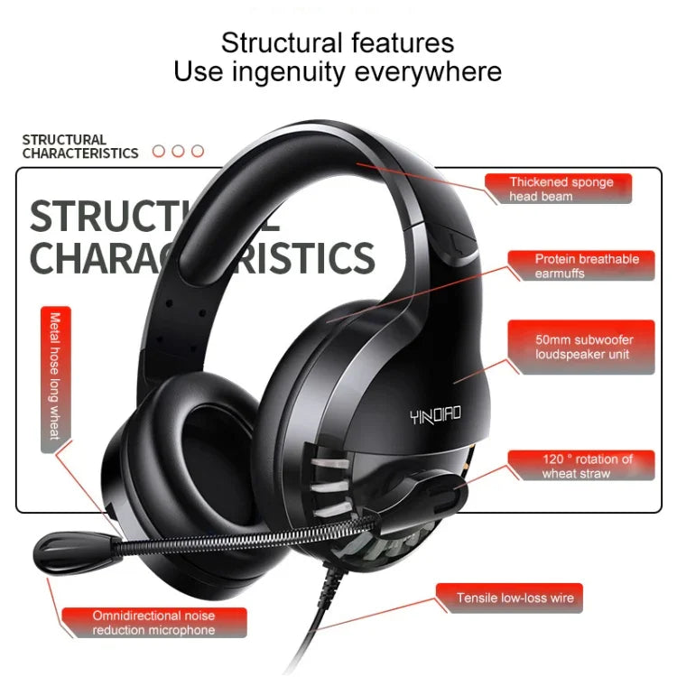 YINDIAO Q2 Head-mounted Wired Gaming Headset with Microphone, Version: Single 3.5mm, Q2 Single 3.5mm(Black)