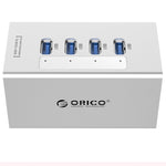 ORICO A3H4 Aluminum High Speed 4 Ports USB 3.0 HUB with 12V/2.5A Power Supply for Laptops, 4 Ports (Silver)