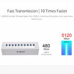 ORICO A3H10 Aluminum High Speed 10 Ports USB 3.0 HUB with Power Adapter for Laptops, 10 Ports (Silver), 10 Ports (Black)