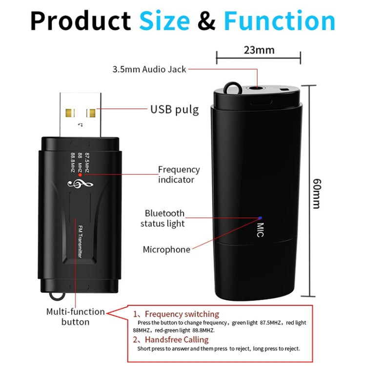 MSD128 2 in 1 USB Car Bluetooth Hands-free Call FM Transmitter with 3.5mm AUX Interface, MSD128
