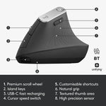 Logitech MX Vertical 4000DPI USB-C / Type-C + Unifying + Bluetooth Three-mode Ergonomic Wireless Vertical Optical Mouse, MX Vertical