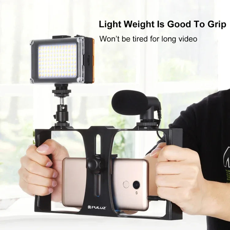 PULUZ 3 in 1 Vlogging Live Broadcast LED Selfie Light Smartphone Video Rig Kits with Microphone + Cold Shoe Tripod Head for iPhone, Galaxy, Huawei, Xiaomi, HTC, LG, Google, and Other Smartphones, 3-in-1, 3-in-1(Red), 3-in-1(US)